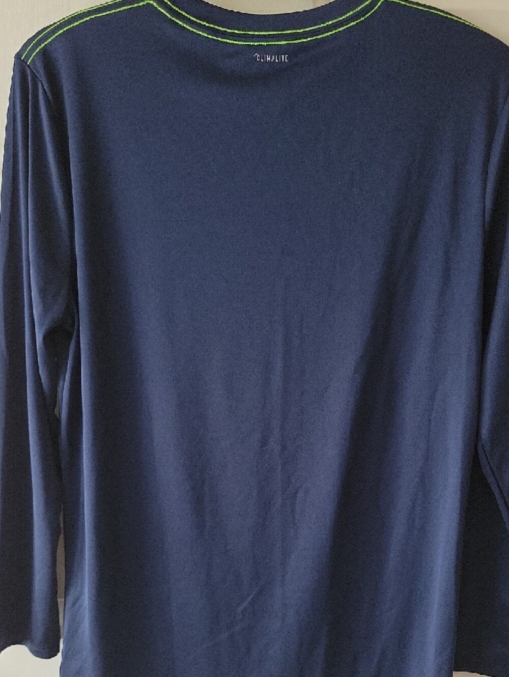 adidas Navy Long Sleeve Tee with Neon Green Logo - Picture 4 of 5